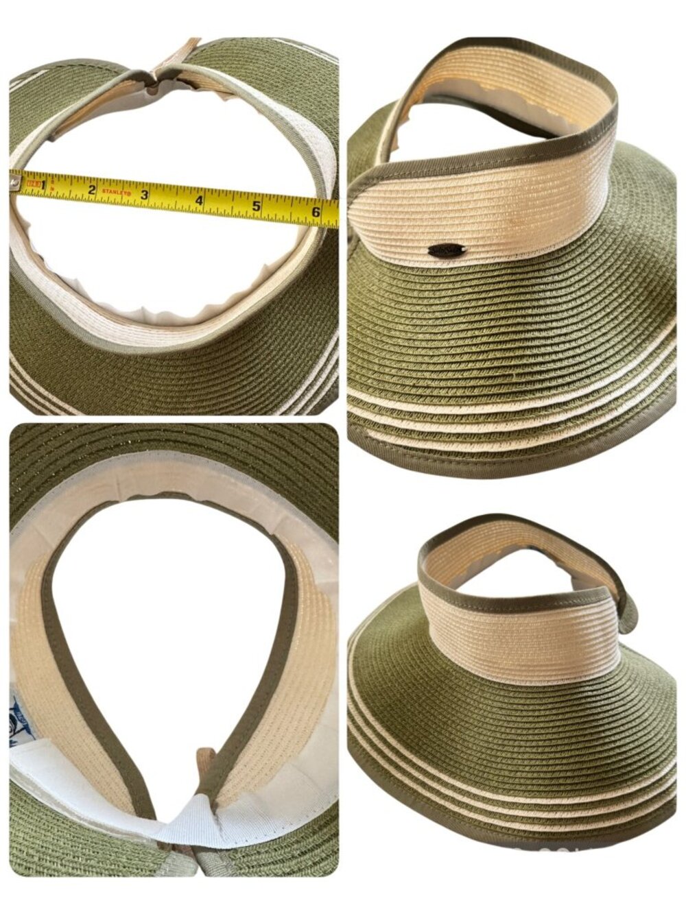 Sun N Sand Womens Straw Wide Visor Green/Beige Adjustable Fit Lightweight Travel - Picture 4 of 16